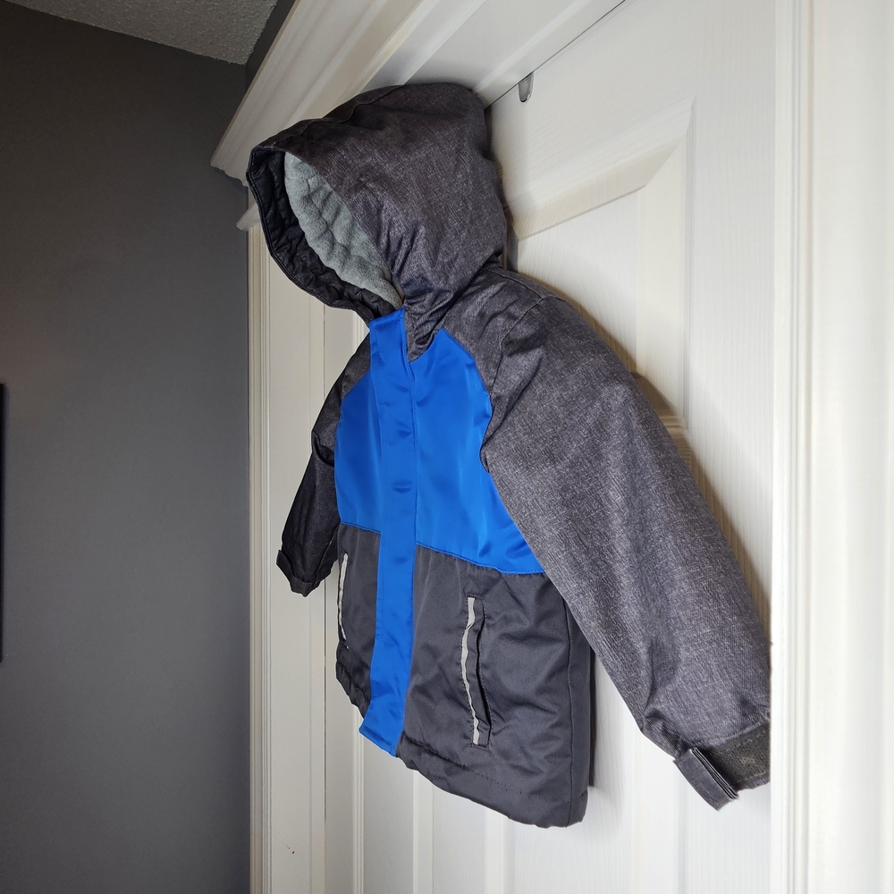 George Boys Blue Grey Hooded Winter Coat Fleece Lined Cozy Size 3T - Picture 6 of 15